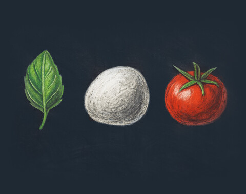 BASIL MOZZARELLA TOMATO in footer website Pizza Massi